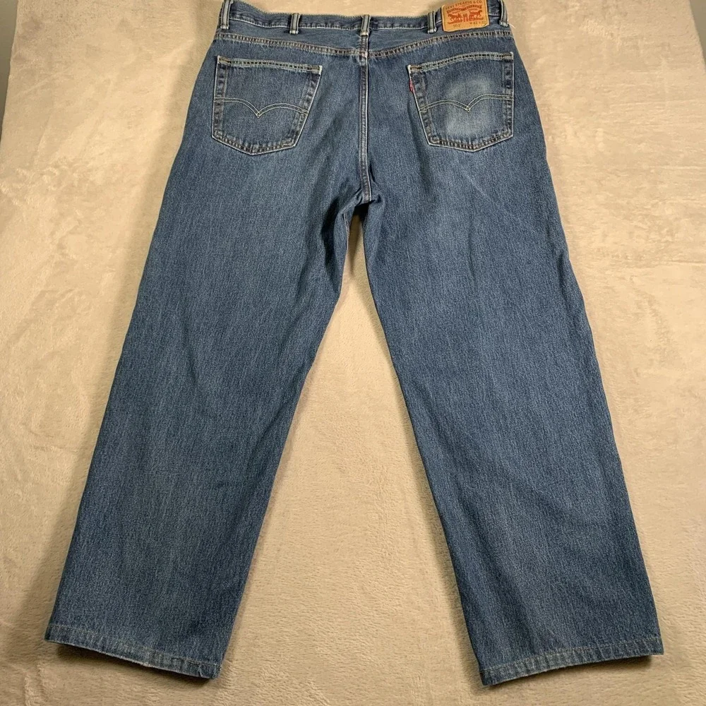 Levis 501 Mens Jeans 42x30 Blue‎ Denim Straight Leg Button Fly Classic Red Tab